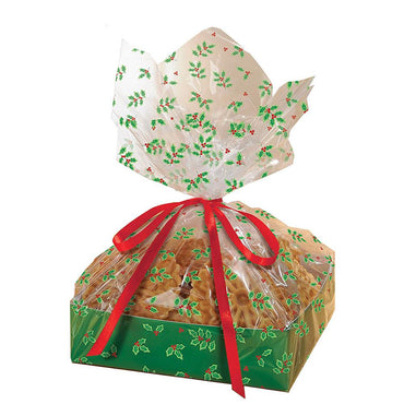 Holly Treat Cardboard Tray And Cello Bag Favours - Party Centre