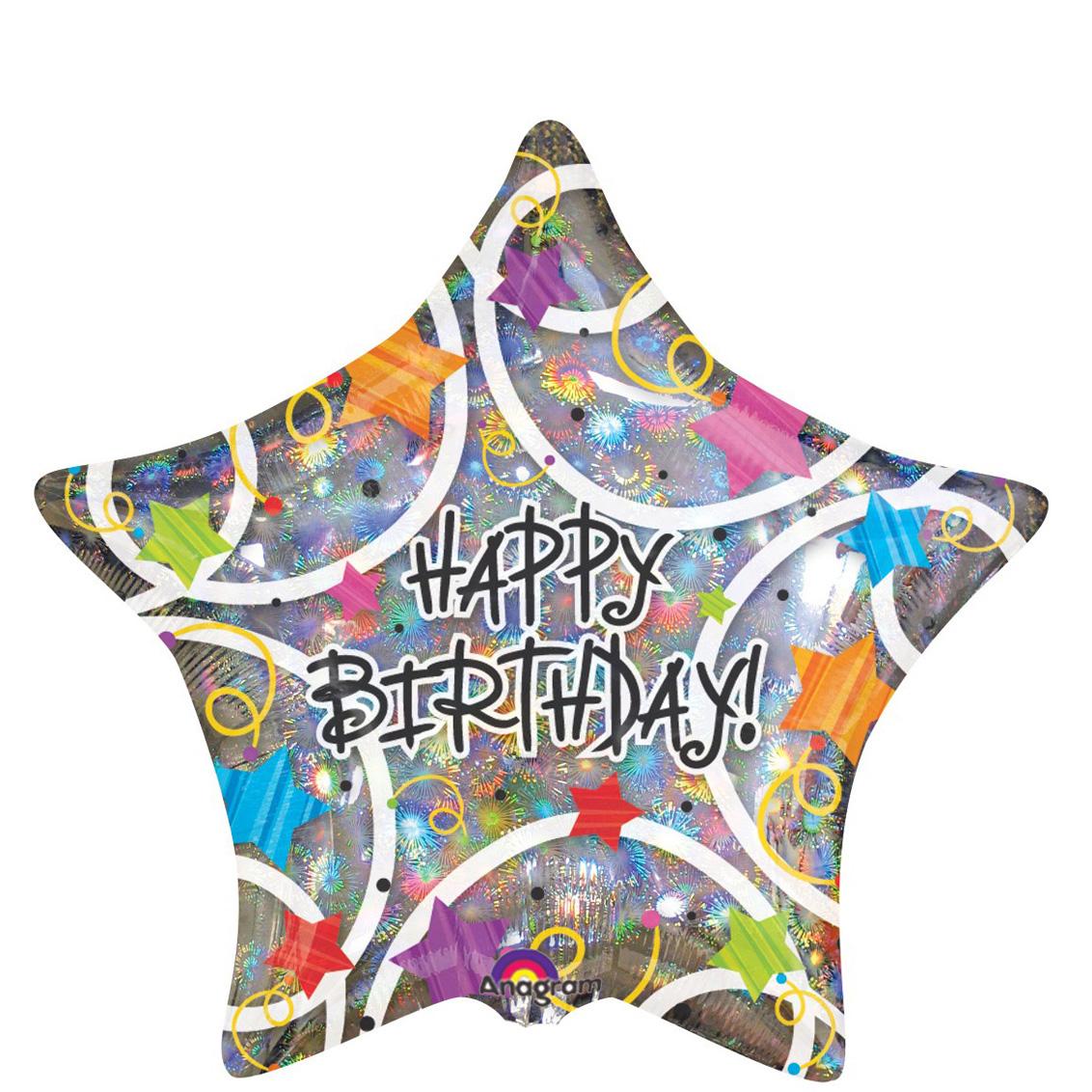 Happy Birthday Stars Holographic Balloon 19in Balloons & Streamers - Party Centre