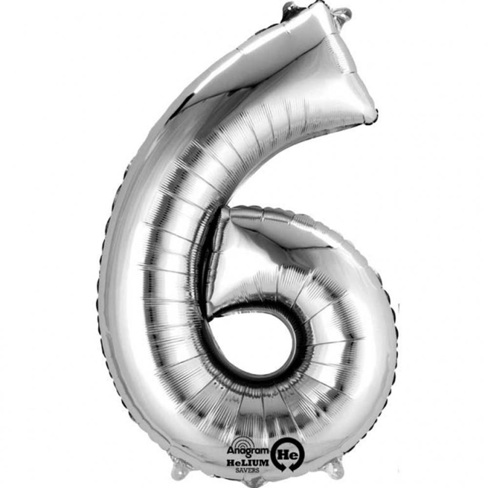 Number 6 Silver Foil Balloon 58x86cm Balloons & Streamers - Party Centre