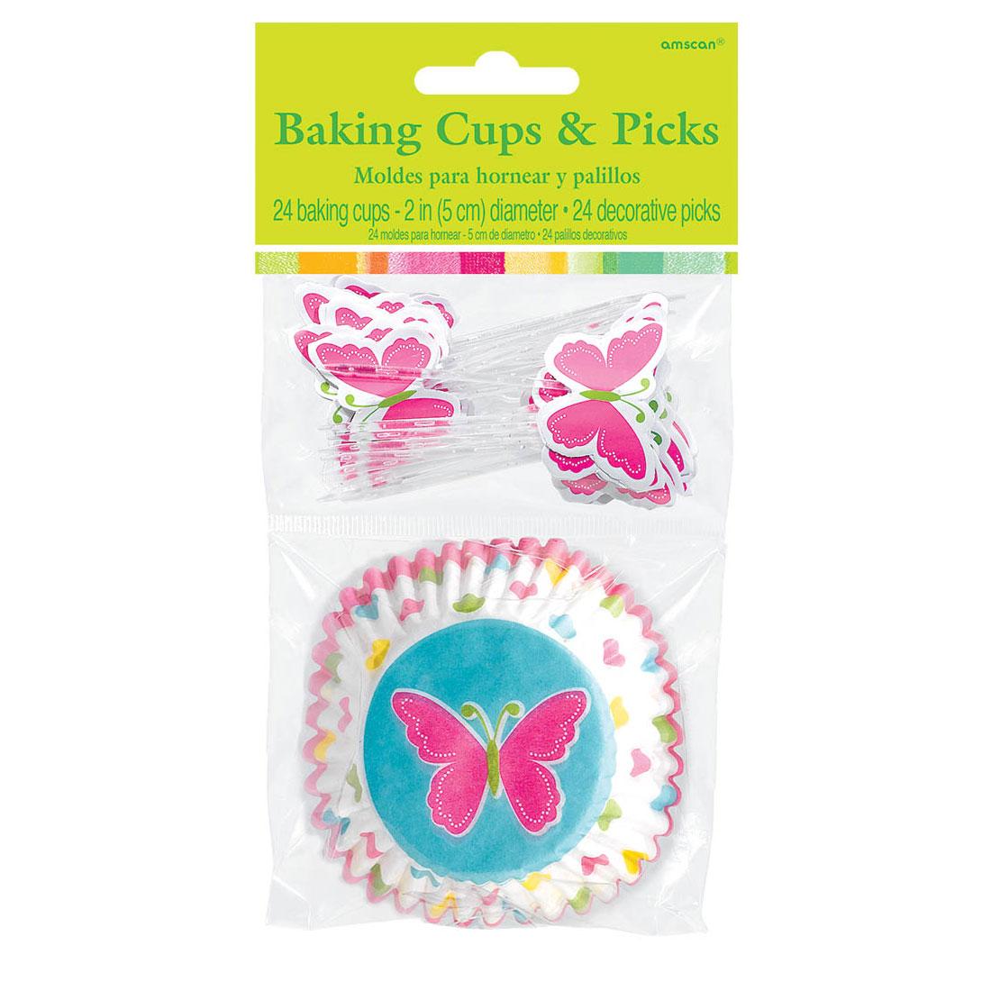 Spring Cupcake Cases And Picks 24pcs Party Accessories - Party Centre