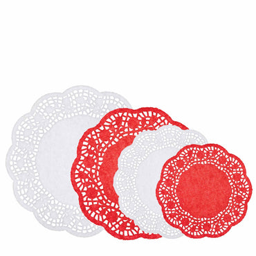White & Red Paper Doilies 40pcs Party Accessories - Party Centre