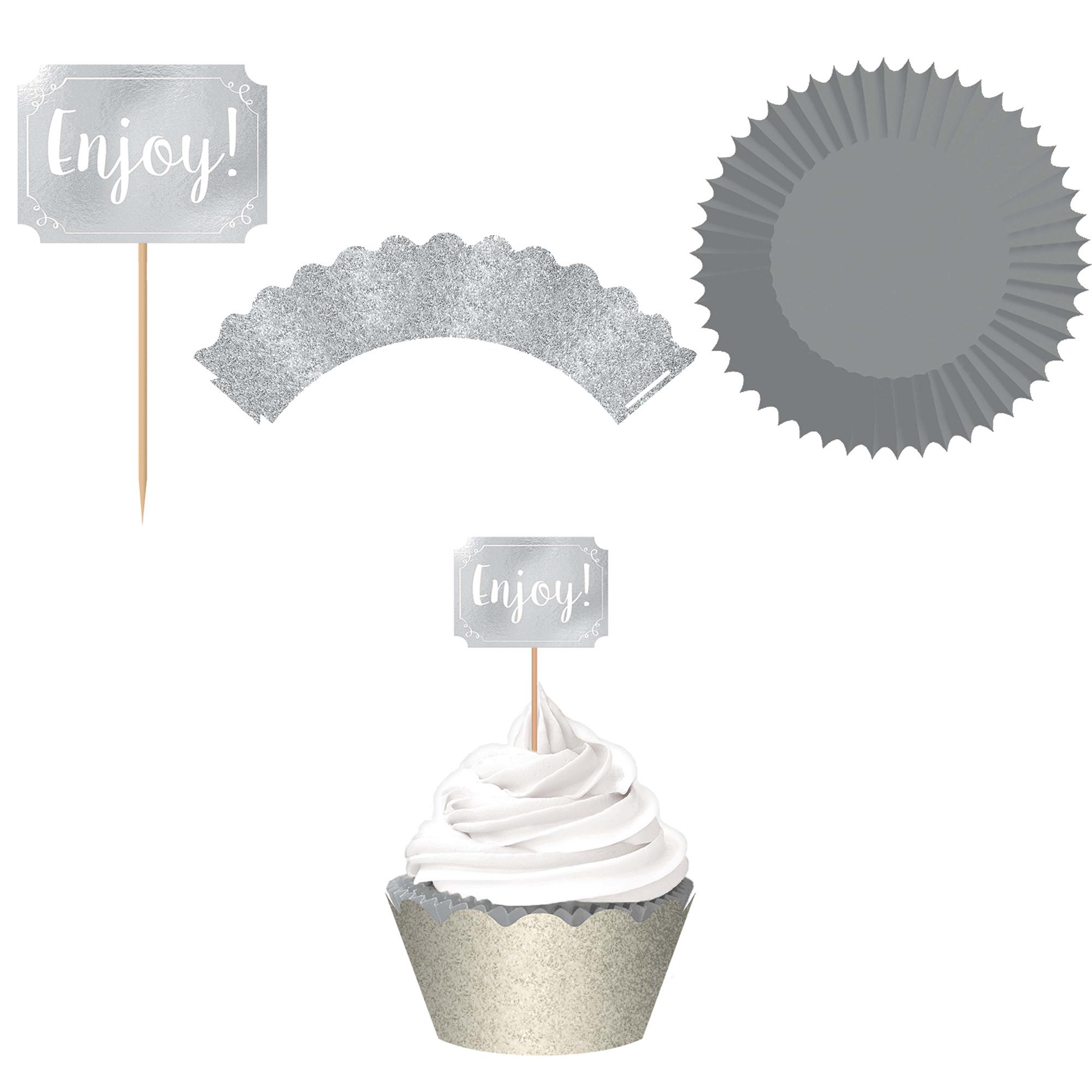 Silver Foil Hot-Stamp Cupcake Kit 24pcs Party Accessories - Party Centre