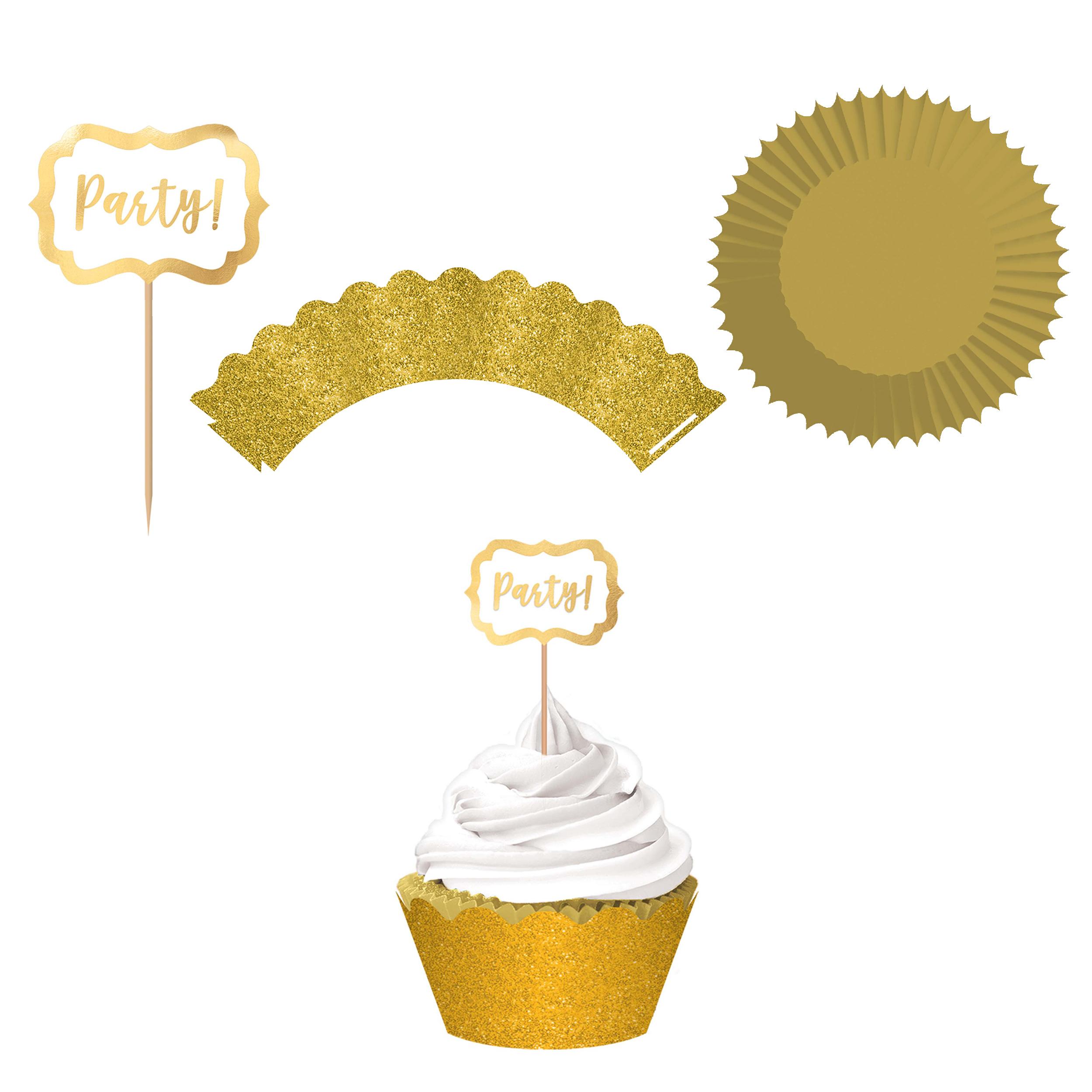 Gold Foil Hot-Stamp Cupcake Kit 24pcs Party Accessories - Party Centre