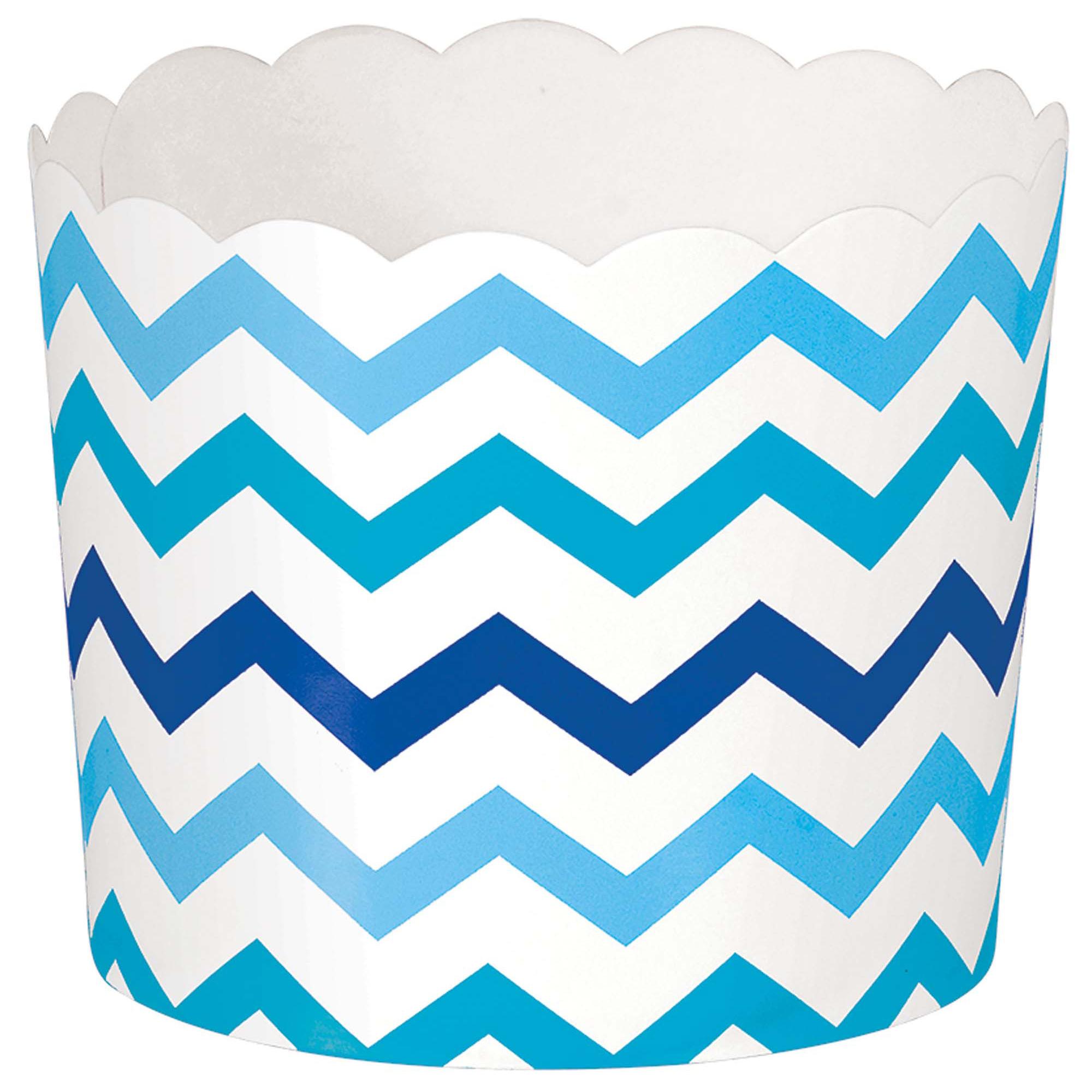 Blue Paper Mini Large Scalloped Chevron Snack Cup 24pcs Candy Buffet - Party Centre