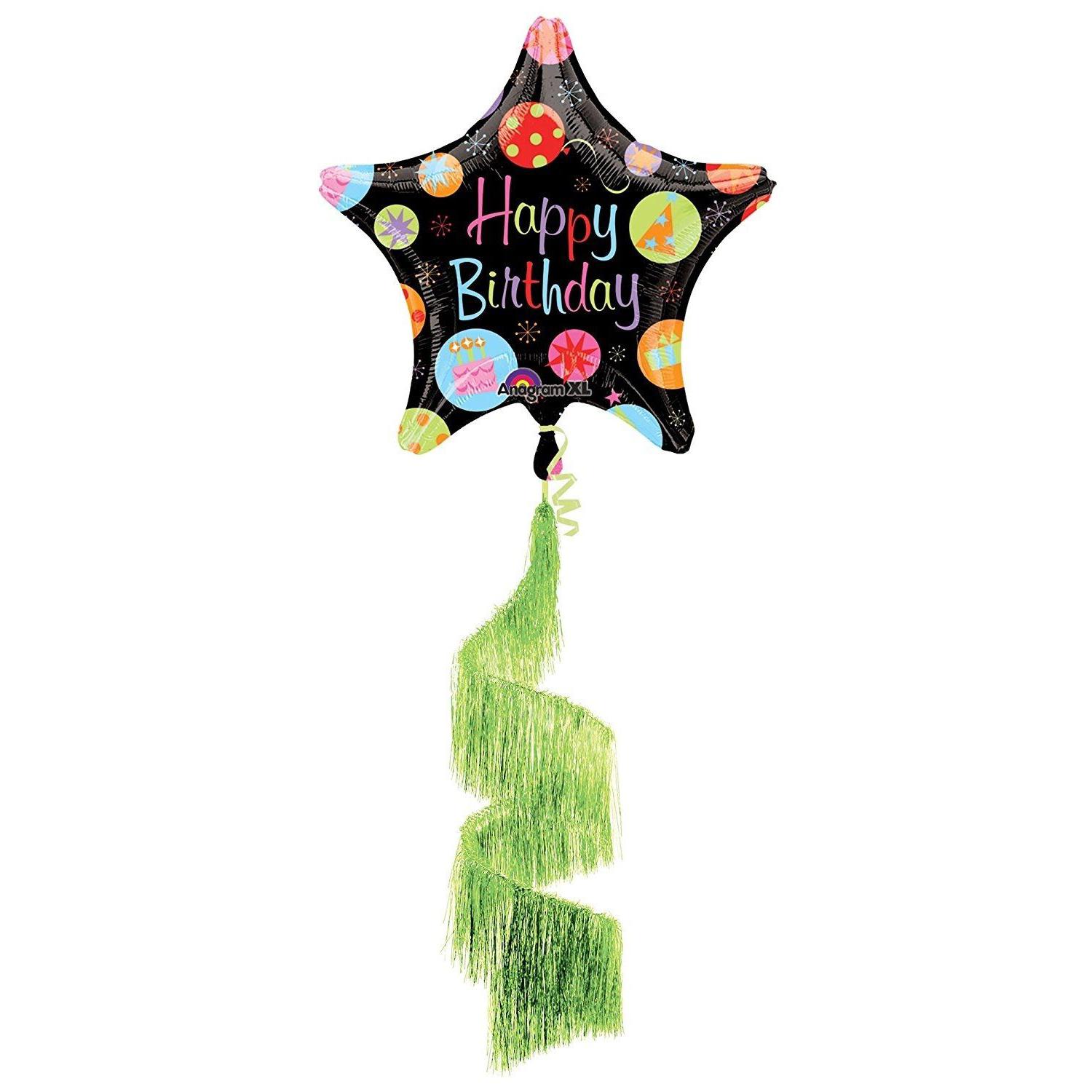 Happy Birthday Bursts Balloon Coil Tail Balloons & Streamers - Party Centre