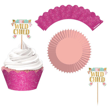 Boho Birthday Girl Cupcake Kit 24pcs Party Accessories - Party Centre
