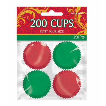 Red And Green Christmas Petite Four Cases 200pcs Party Accessories - Party Centre