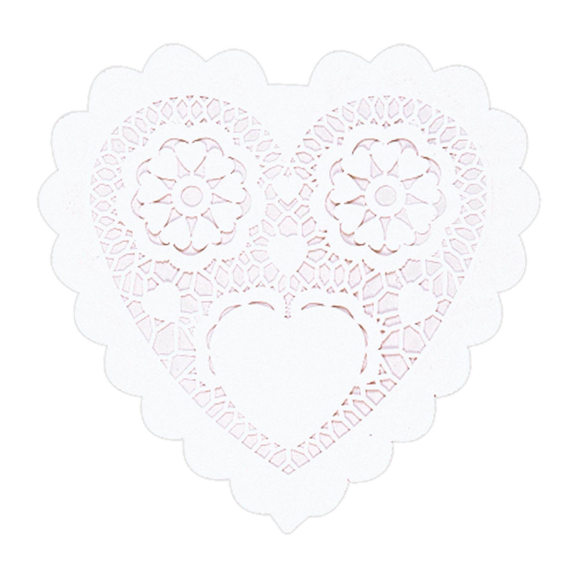 White Heart-Shaped Paper Doilies 6in, 20pcs Party Accessories - Party Centre