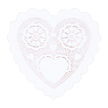 White Heart-Shaped Paper Doilies 6in, 20pcs Party Accessories - Party Centre