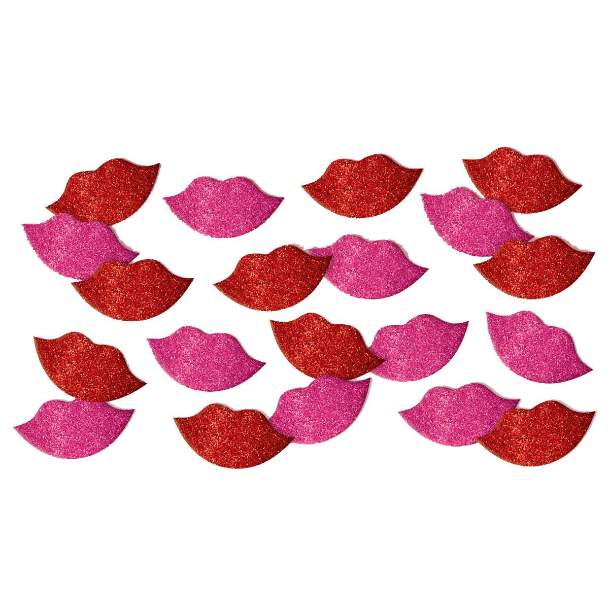 Valentine Lip Stickers Glitter Foam 60pcs Favours - Party Centre