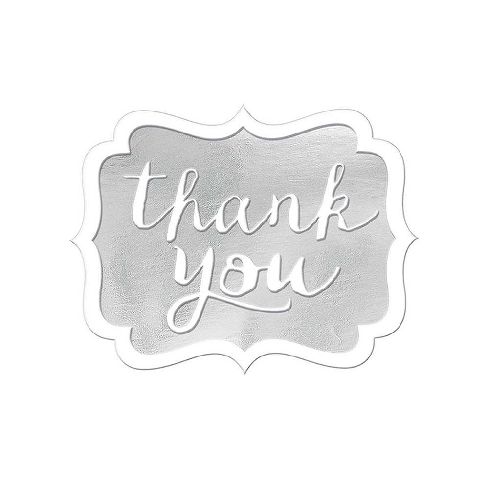 Silver Thank You Stickers 50pcs Favours - Party Centre