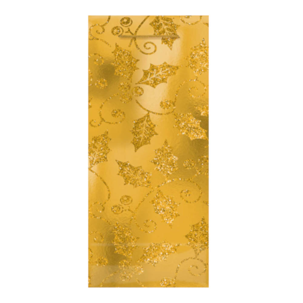 Metallic Gold Holly Bottle Bag 14in Party Favors - Party Centre