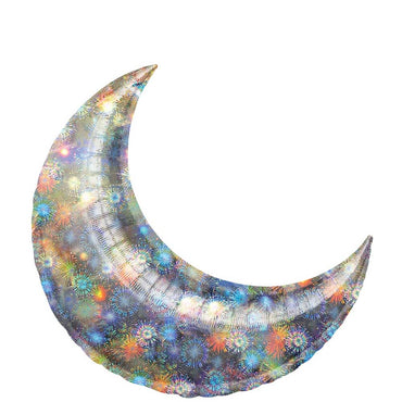 Holographic Fireworks Crescent Super Shape Balloon 26in Balloons & Streamers - Party Centre