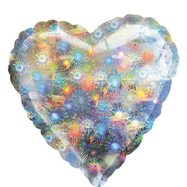 Holographic Fireworks Heart 32in Balloons & Streamers - Party Centre