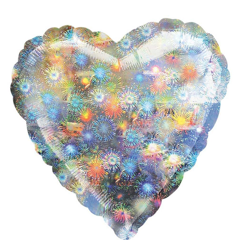 Holographic Fireworks Heart 32in Balloons & Streamers - Party Centre