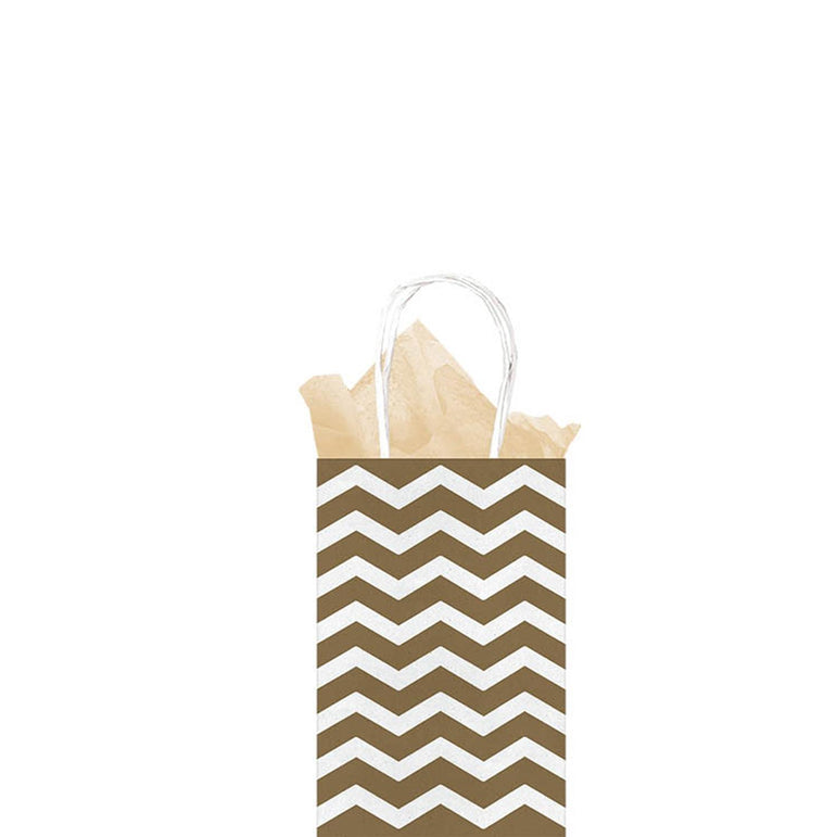 Gold Chevron Small Kraft Bag Party Favors - Party Centre