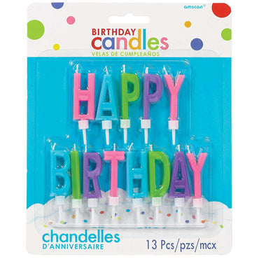 Brights Happy Birthday Letter Candles 13pcs Party Accessories - Party Centre