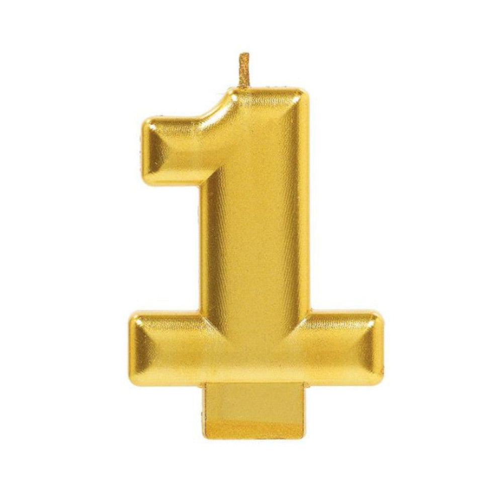 Numeral # 1 Metallic Gold Moulded Candle Party Accessories - Party Centre