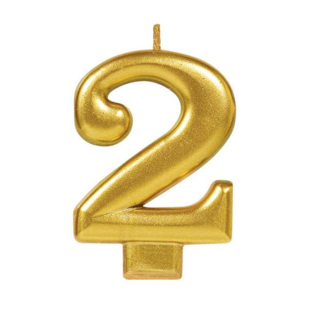 Numeral #2 Metallic Gold Moulded Candle Party Accessories - Party Centre