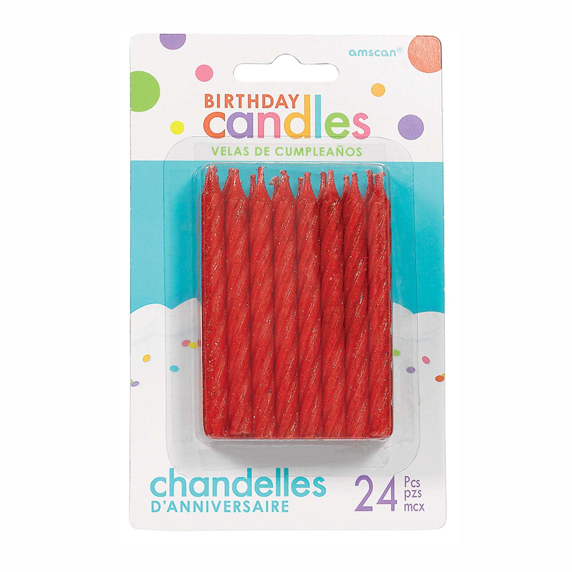 Red Large Spiral Glitter Candles 24pcs