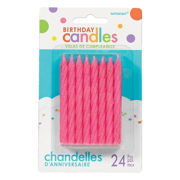 Pink Large Spiral Glitter Candle 3.25in, 24pcs Party Accessories - Party Centre
