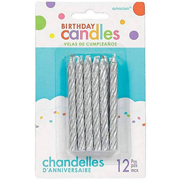 Silver Large Spiral Glitter Candle 3.25in, 12pcs