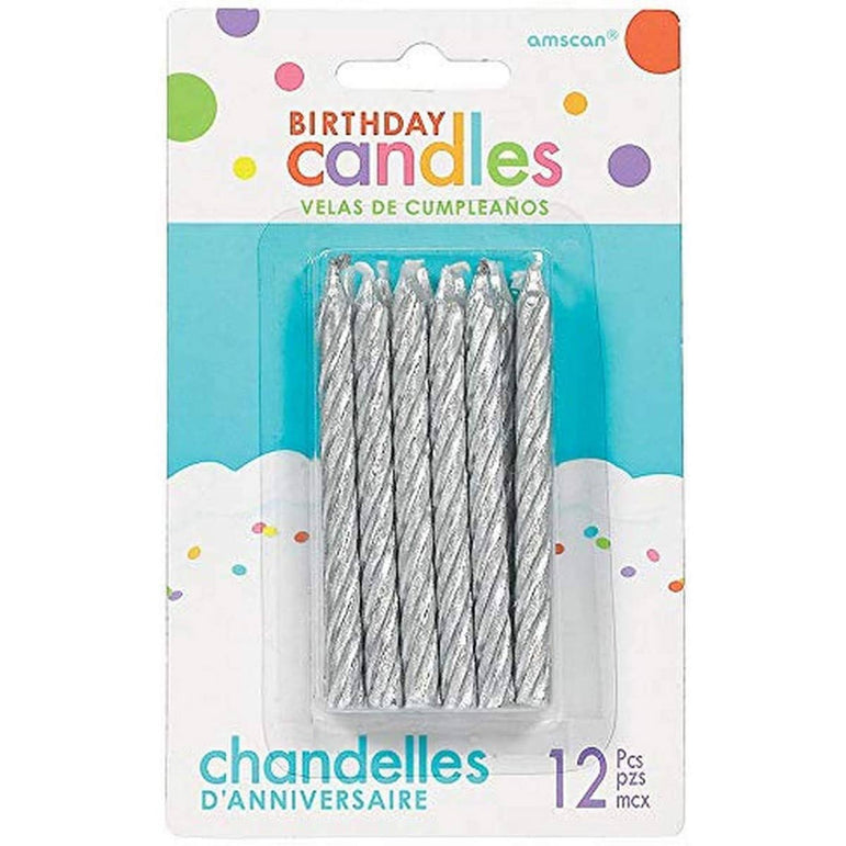 Silver Large Spiral Glitter Candle 3.25in, 12pcs
