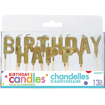 Happy Birthday Gold Pick Candles Party Accessories - Party Centre