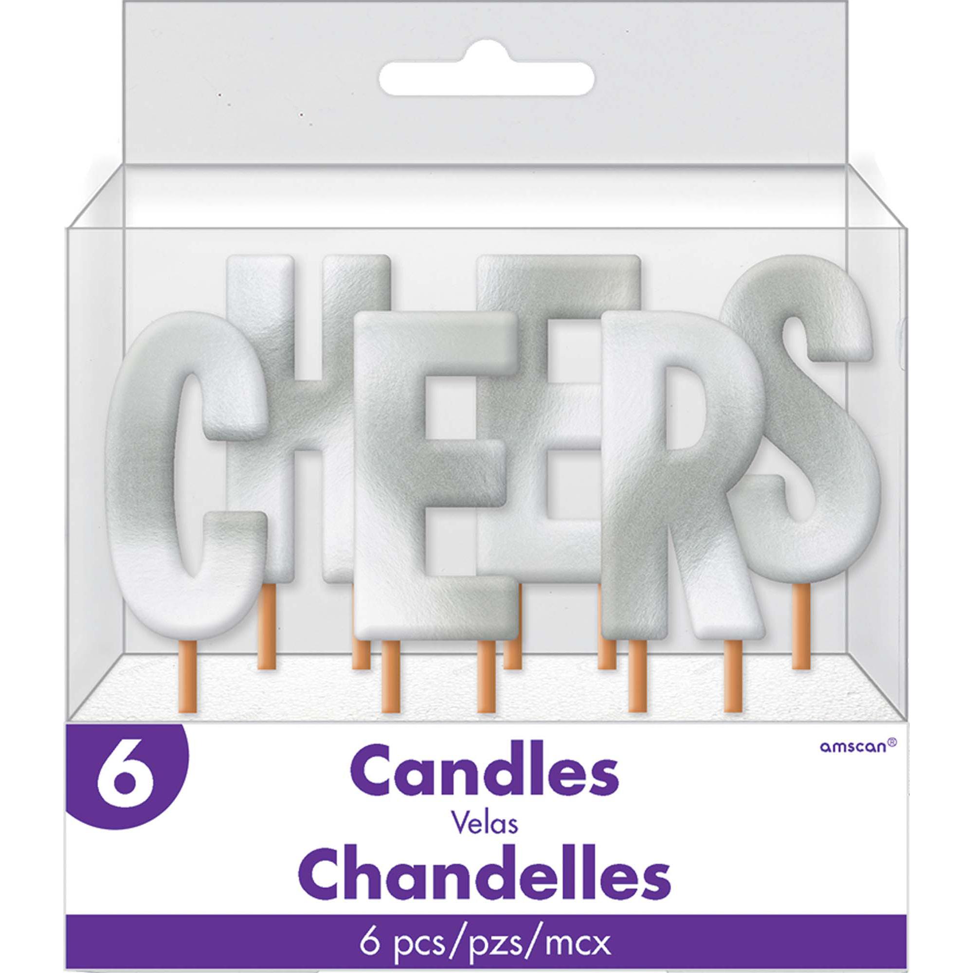 CHEERS Silver Metallic Pick Candles 4in, 6pcs Party Accessories - Party Centre