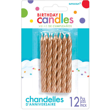Rose Gold Spiral Candle 3.25in, 12pcs Party Accessories - Party Centre