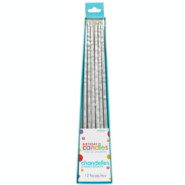 Silver Thin Tape Candles 10in,12pcs
