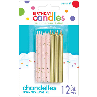 Gold Glitter & Metallic Candles 12pcs Party Accessories - Party Centre