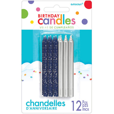 Silver Glitter & Metallic Candles 12pcs Party Accessories - Party Centre