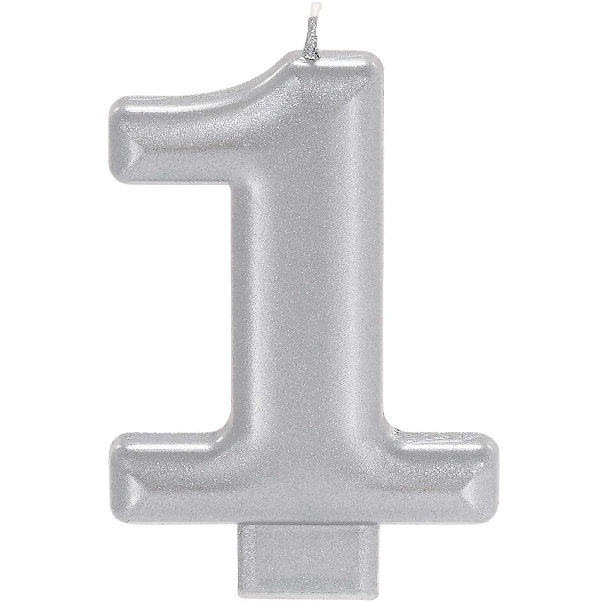 #1 Silver Numeral Metallic Candle Party Accessories - Party Centre