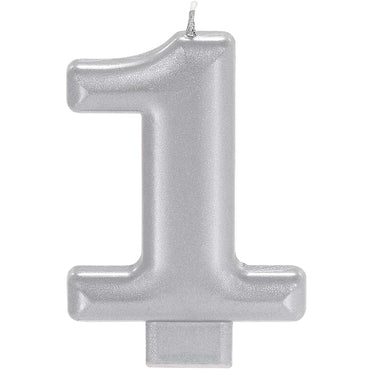 #1 Silver Numeral Metallic Candle Party Accessories - Party Centre