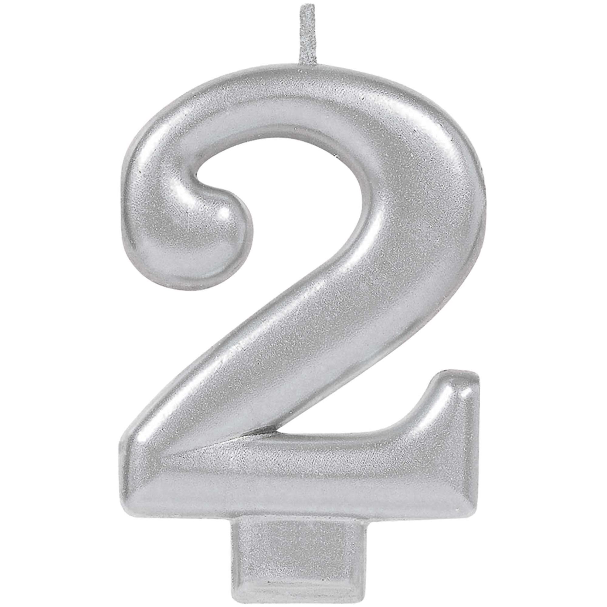 #2 Silver Numeral Metallic Candle Party Accessories - Party Centre