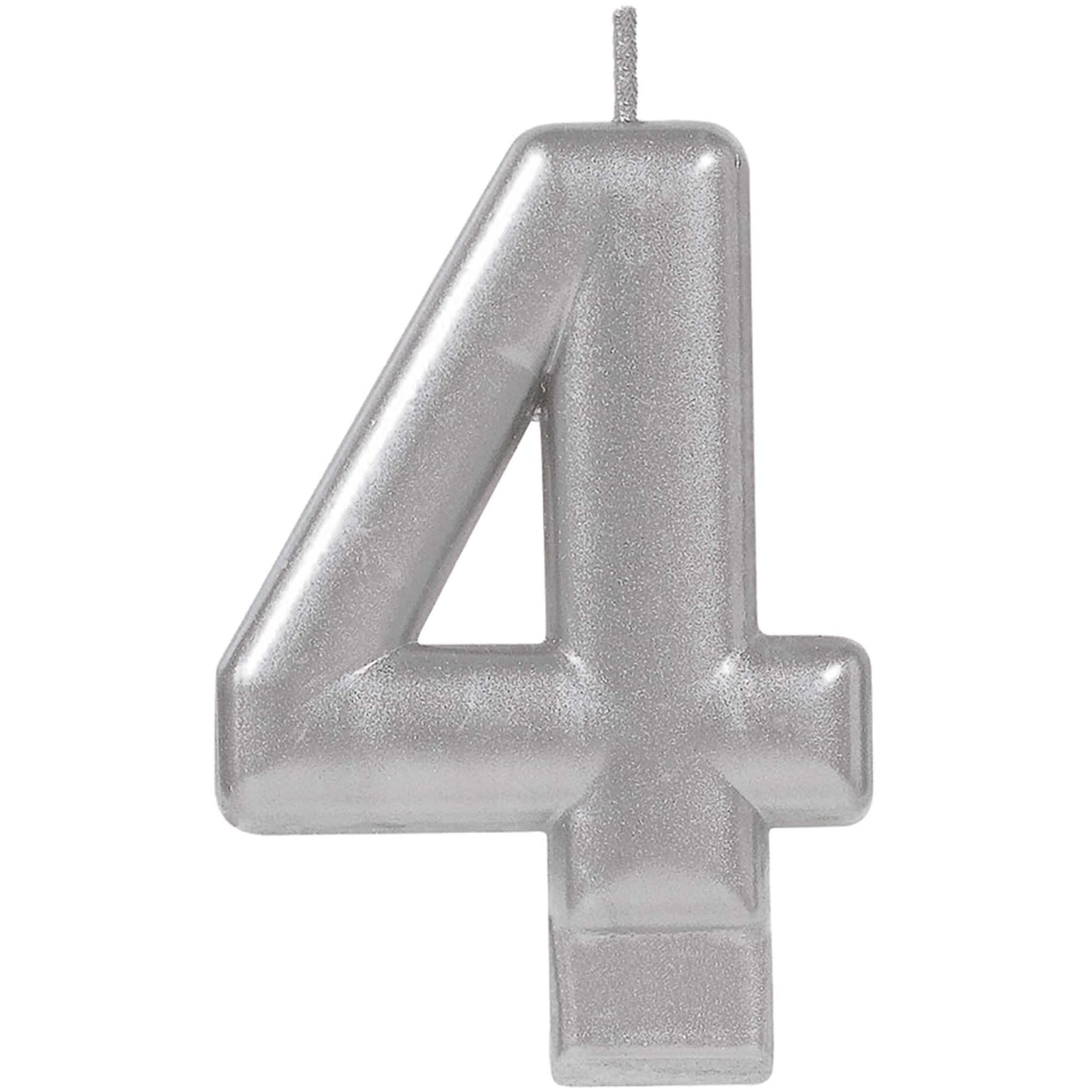 #4 Silver Numeral Metallic Candle Party Accessories - Party Centre