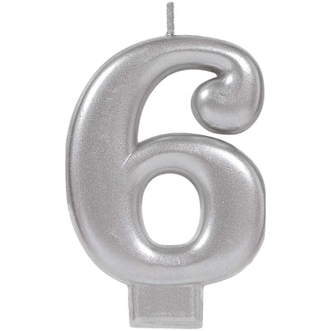 #6 Silver Numeral Metallic Candle Party Accessories - Party Centre