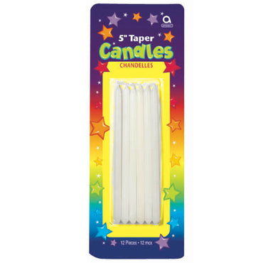 White Mini Tapers 5in, 12pcs Party Accessories - Party Centre
