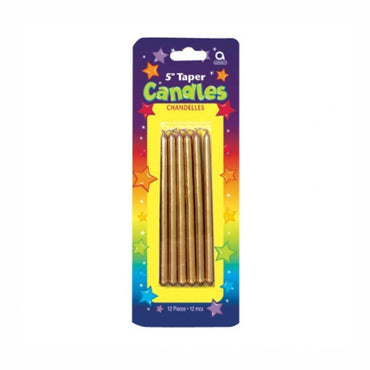 Gold Mini Taper Candles 5in, 12pcs Party Accessories - Party Centre