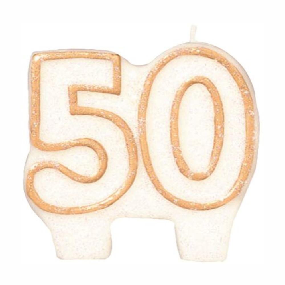 Number 50 Gold Glitter Birthday Candle 3in Party Accessories - Party Centre