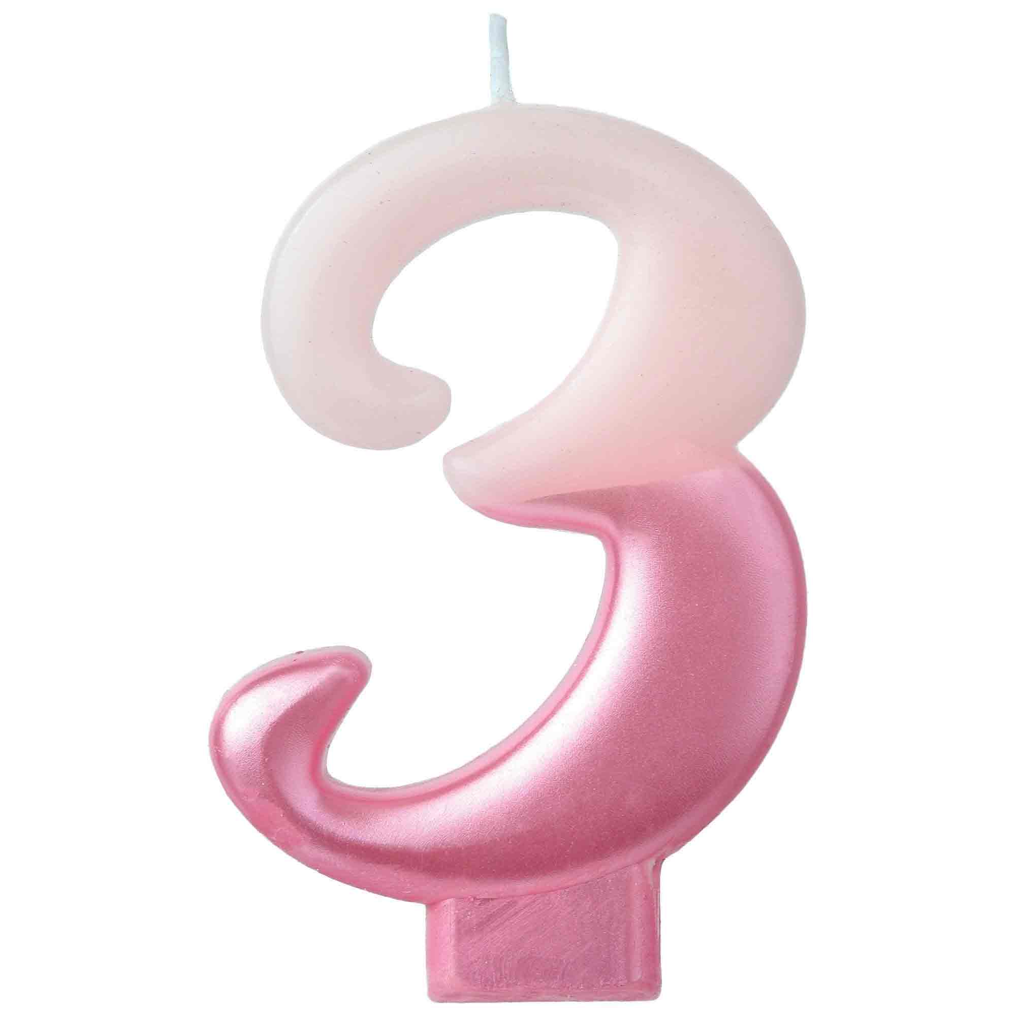 Numeral #3 Metallic Pink Candle