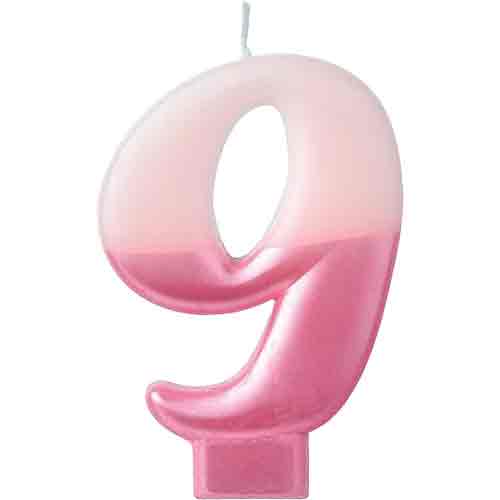 Numeral #9 Metallic Pink Molded Candle