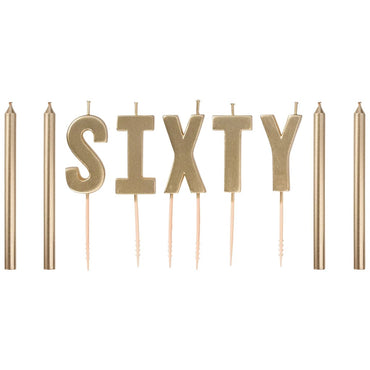 60th Golden Age Birthday Pick Candles 4in, 9pcs