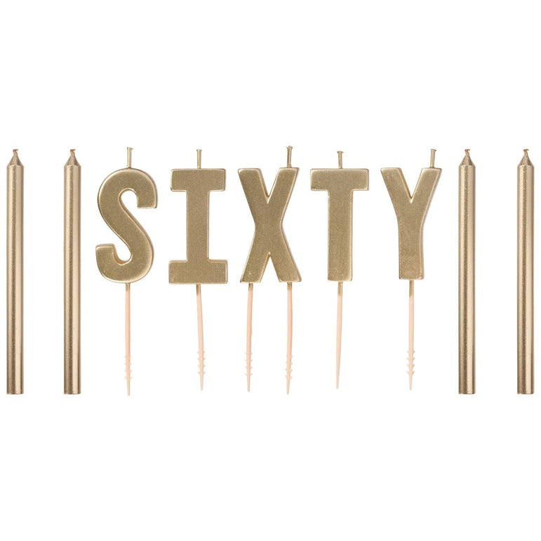 60th Golden Age Birthday Pick Candles 4in, 9pcs