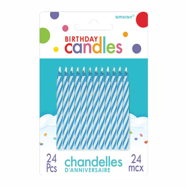 Blue Candy Stripe Candles 2.50in, 24pcs Party Accessories - Party Centre