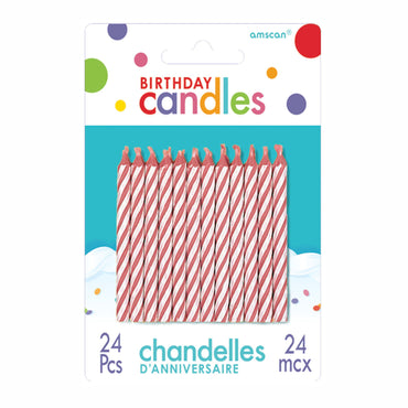 Pink Candy Stripe Candles 2.50in, 24pcs