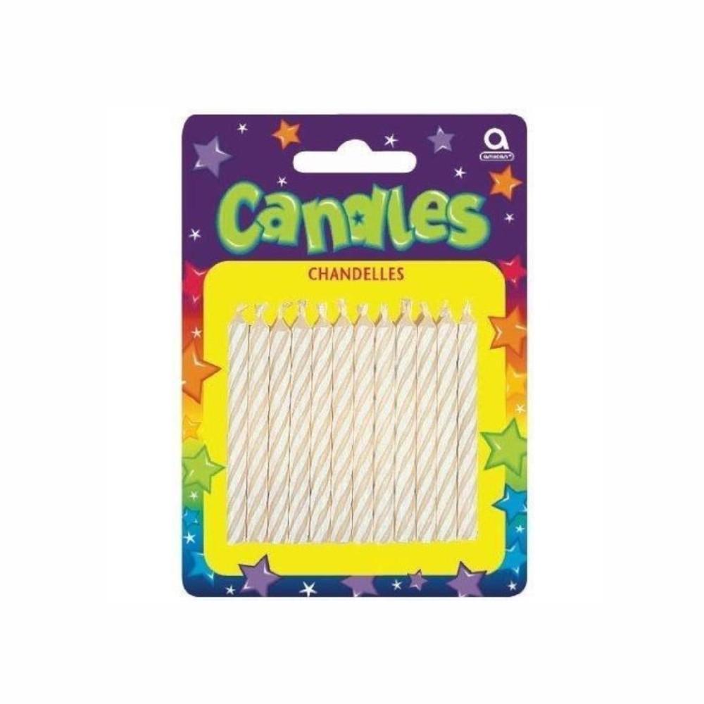 White Candy Stripe Candles 2.50in, 24pcs Party Accessories - Party Centre