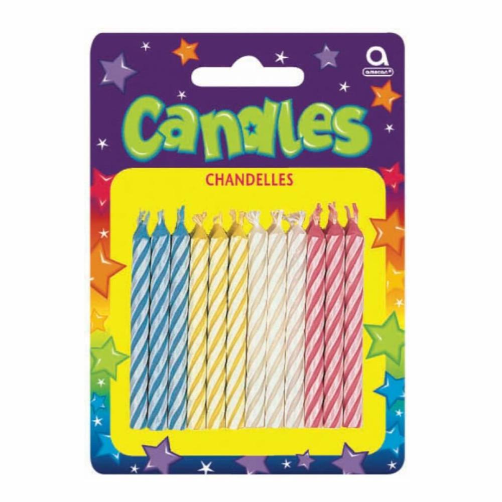Multi-colored Candy Stripe Candles 24pcs Party Accessories - Party Centre