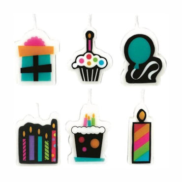Party On Mini Molded Candles 1 1/4in, 6pcs